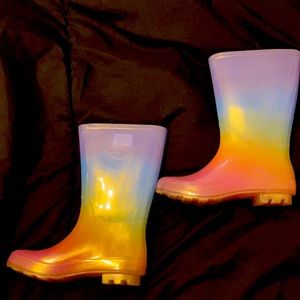 Rainbow shimmering rain boots